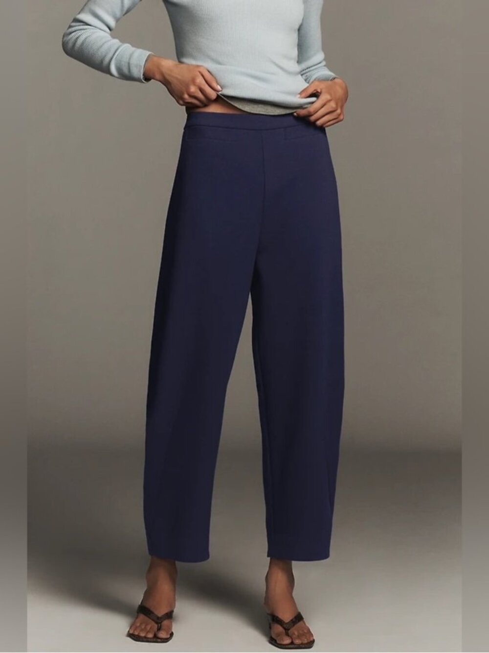NWT Size L - Anthropologie Maeve Crop Curved Trousers Navy (NWT US$ 128)